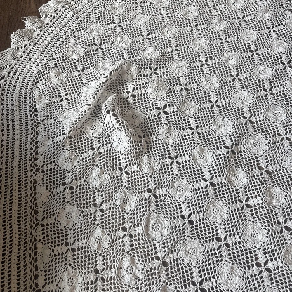 Vintage Handmade White Crochet Doily IMPERFECT Large Lace Table Topper READ MORE